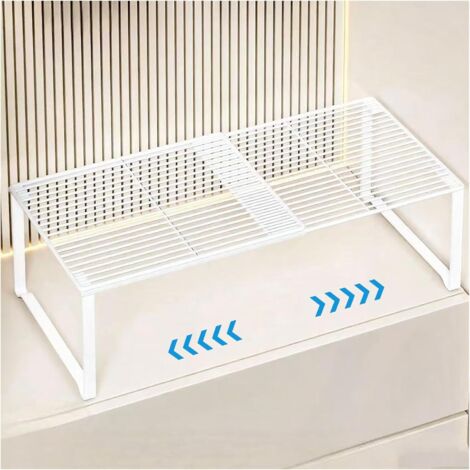 1 étagère métallique extensible 15-24,4 pouces, empilable, rangement cuisine/salle de bain/chaussures, blanc