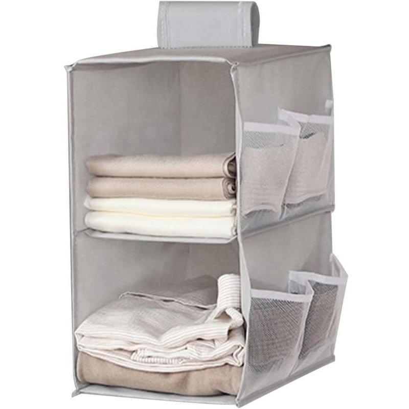 1 étagère suspendue pliable, rangement tissu oxford, organisateur placard 2 compartiments + 6 poches, pour chambre, salle de bain ou couloir