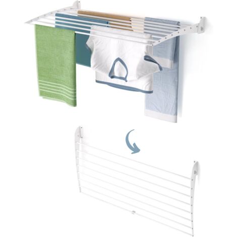 1 Étendoir à linge mural, Extensible vertical, Pliable aluminium et acier, Intérieur et extérieur, 102 cm