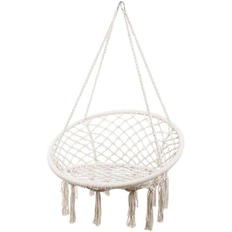1 Fauteuil Suspendu, Corde Tressée, Acier 2,6 Cm, Écru, Intérieur Extérieur