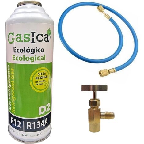 1 Flasche Gas ökologisch Gasica 226gr + D2 + Schlauchventil Ersatz R12, R134A Organic Gefrier