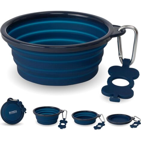 1 gamelle pliable, bord renforcé, silicone alimentaire, mousqueton, porte-bouteille, chien voyage