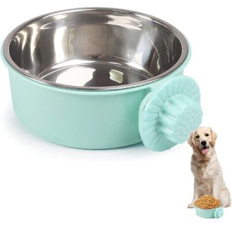 1 gamelle suspendue amovible en acier inoxydable de 12 cm de diamètre, verte, pour nourriture et eau, pour chiens, chats et petits animaux