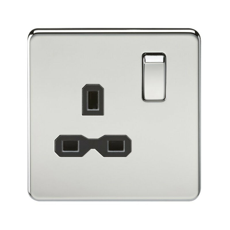 Knightsbridge Screwless 13A 1G DP switched socket - polished chrome with black insert