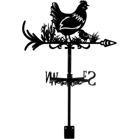 1 Girouette Métal Poule Herbe, Fer Forgé Noir, Indicateur Vent Jardin Extérieur