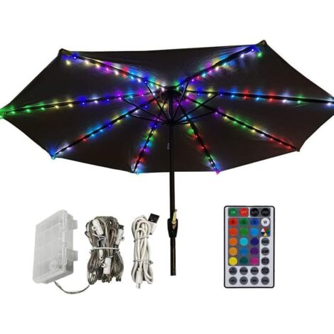 1 Guirlande lumineuse, 104 LED, télécommande, minuterie, 4 modes, câble USB, pour parasol, tente, jardin