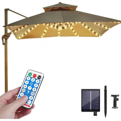 1 Guirlande lumineuse parasol, 104 LED, télécommande, 8 modes, étanche IP65, jardin camping