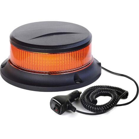 1 Gyrophare LED Orange Base Magnétique 18 LED Signalisation R65 Véhicules Urgence