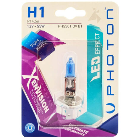 1 брой халогенна крушка H1 Х1 12V 55W P14,5s бяла светлина Xen Vision в блистер Photon