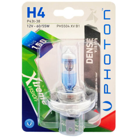 1 брой халогенна крушка H4 Х4 +150% 12V 60 / 55W P43T-38 бяла светлина в блистер DENSE VISION PHOTON