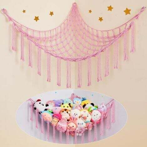 1 hamac de rangement pour jouets, hamac bohème pour jouets en peluche, support de rangement suspendu pour chambre d'enfant, rose