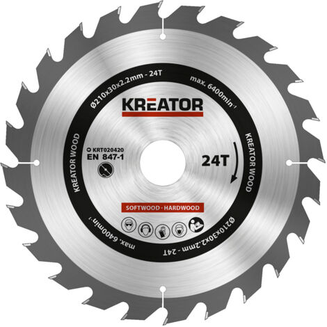 1 hoja de sierra circular 210 mm 2,2 mm 24 dientes - diámetro 30 mm Kreator