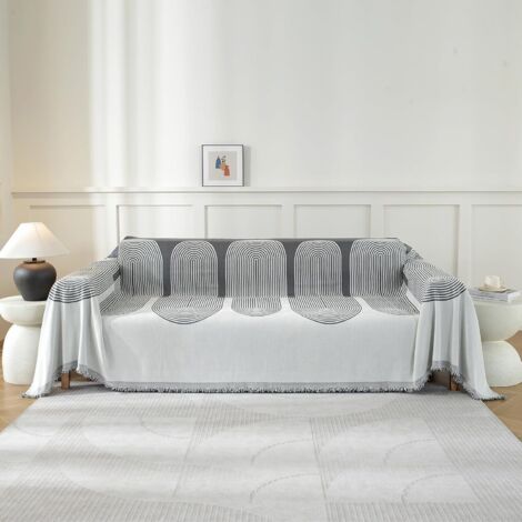 1 Housse De Canapé 3 Places, Tissu Polyester Épais, Protection Anti-Taches, Pour Salon Gris Foncé