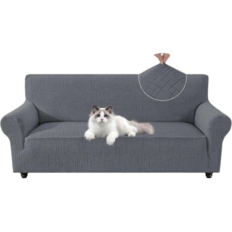 1 Housse De Canapé Extensible 2 Places, Tissu Antidérapant Gris Clair, Protection Griffures Animaux, Salon