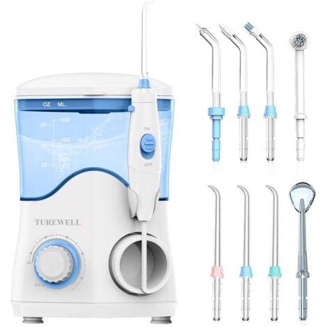 1 Irrigateur Oral, 8 Buses Multifonctions, Réservoir 600ml, 10 Niveaux Pression, Usage Familial