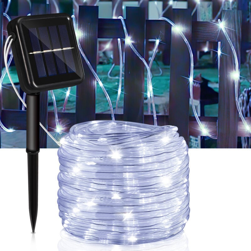 1 jeu de guirlandes lumineuses solaires 8 fonctions,200 led étanches,22 m(Blanc Froid)