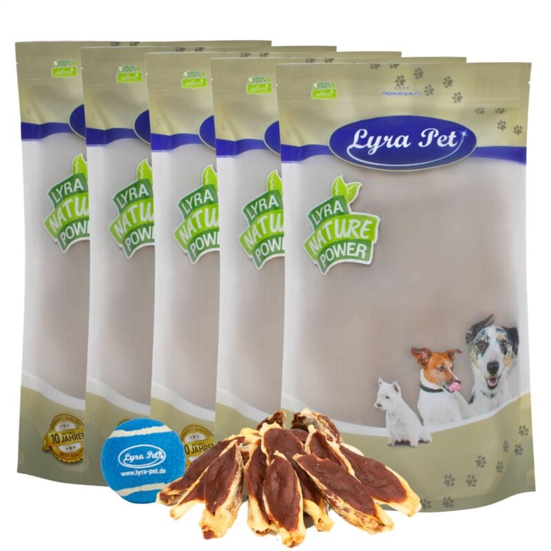 Lyra Pet - 5 kg oreilles de lapin ® fourrées au canard + balle de tennis