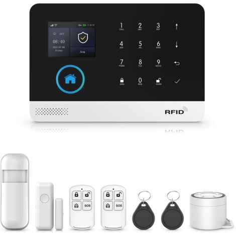1 Kit Alarme Maison Sans Fil,Capteur Porte Fenêtre,Détecteur Mouvement,Télécommande,Compatible Alexa Google