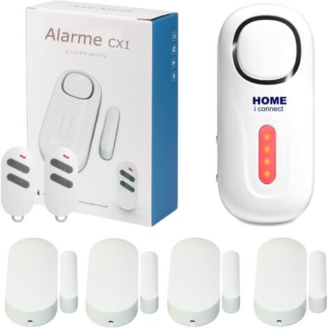 1 Kit Alarme Sans Fil - Détecteur Ouverture - Sirène 120dB - Sécurisation Porte Fenêtre Maison Camping Car - Noir - 30x25x5cm