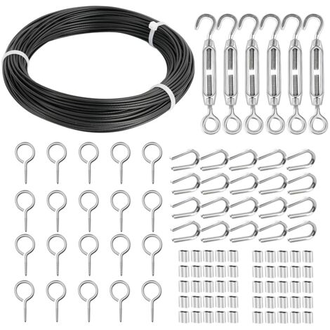 1 Kit - Câble Acier Inoxydable - Tendeur M5 - Support Plante Grimpante Et Guirlande Lumineuse - Extérieur - Noir - 2x3000cm