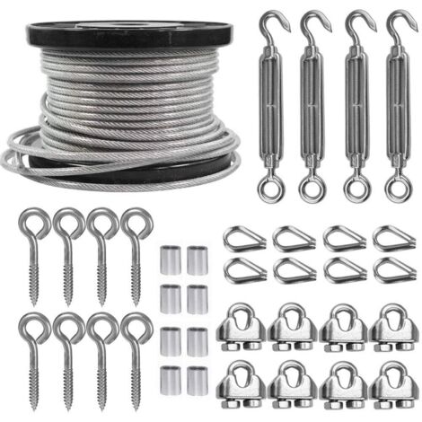 1 Kit - Câble Acier Inoxydable - Tendeur M6 - Suspension Plantes et Linge - Extérieur et Intérieur - Noir - 60M x 5MM