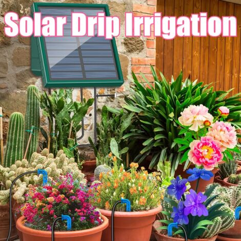 (1 kit d'accessoires goutte à goutte) Système d'irrigation solaire, système d'arrosage automatique avec tuyau de 10 m et 10 embouts goutte à goutte pour l'intérieur et l'extérieur, jardin, balcon, ter