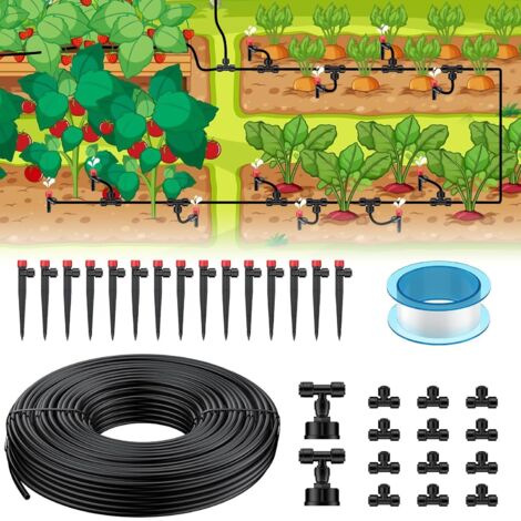 1 Kit d'irrigation goutte à goutte, Tuyau 15 m, Arroseurs réglables, Raccords push-to-fit, Pour serre jardin terrasse