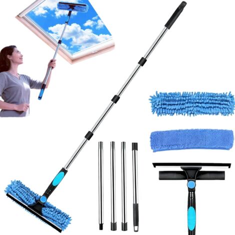1 Kit Nettoyage 3 En 1,Raclette Vitre,Tête Rotative 270°,Manche Télescopique,Fenêtres,Voiture