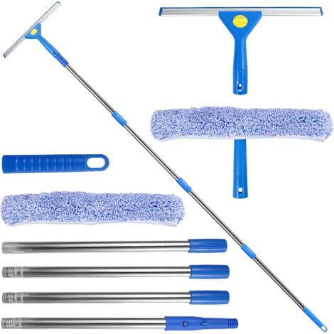 1 Kit Raclette Vitre, Manche Télescopique 170cm, Tête Silicone Et Microfibre, Pour Fenêtre Douche Voiture