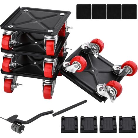 1 Kit Rouleau Meuble Lourd, Acier, 360°, Charge 800 kg, Réfrigérateur Canapé