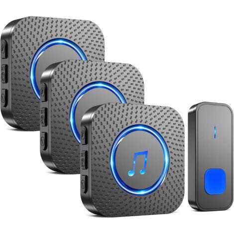 1 Kit Sonnette Sans Fil, 400M Portée, Étanche IP55, 55 Mélodies, LED Bleu, Pour Maison Extérieur