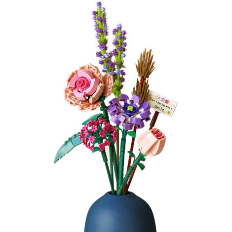 1 künstlicher Blumenstrauß mit rosa Blumen und dekorativem Zubehör