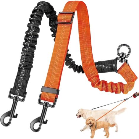 1 laisse double pour 2 chiens, nylon réfléchissant, rotation 360º, réglable, petits moyens grands chiens