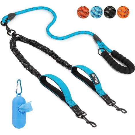 1 laisse double pour chien, réflexion 360°, poignées rembourrées, entraînement marche, 2 chiens 8-35 lbs