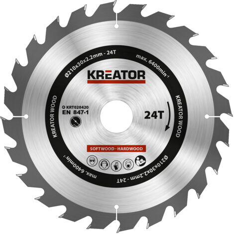 1 lama per sega circolare 210 mm 2,2 mm 24 denti - alesaggio 30 mm Kreator