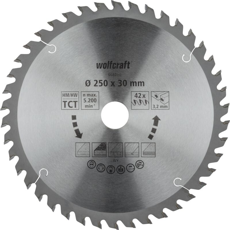 WOLFCRAFT Lame scie table CT 42 dents - &Oslash;250x30x3.2mm