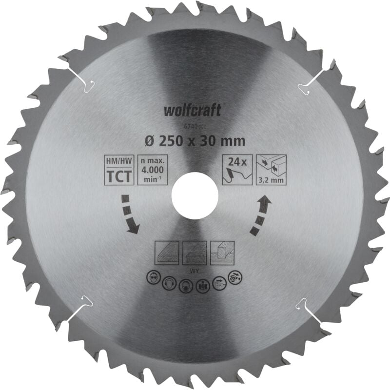 Lame de Scies Circulaires sur Table - 24 Dents et Diamètre 250 mm - réf. 6740000 - Wolfcraft