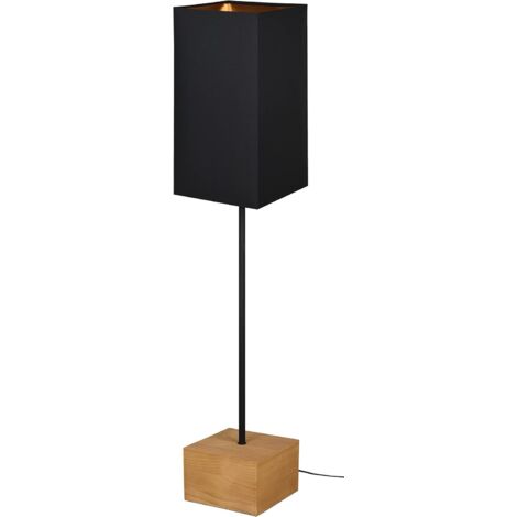 1 Lampadaire, Bois, Abat-jour Tissu Noir, Pied Pédale, Salon Chambre