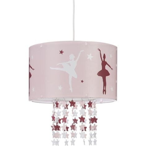 1 Lampe à suspension, motifs ballerines, étoiles mobiles, abat-jour rose, chambre enfant