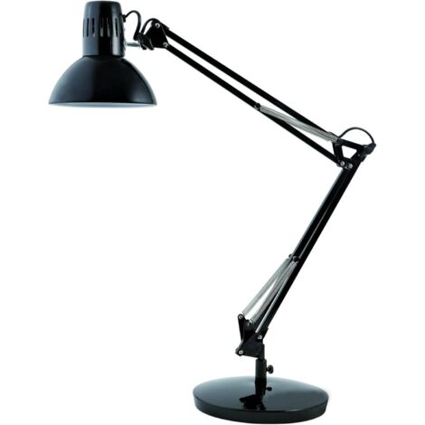 1 Lampe De Bureau Métal Noir Base Lestée Bras Articulés Tête Orientable Fixation Multiple