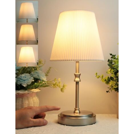 1 Lampe De Chevet Tactile, 31.5cm Dimmable 3 Niveaux, Abat-Jour En Tissu, Base Métal Grain De Bois, Pour Salon Chambre