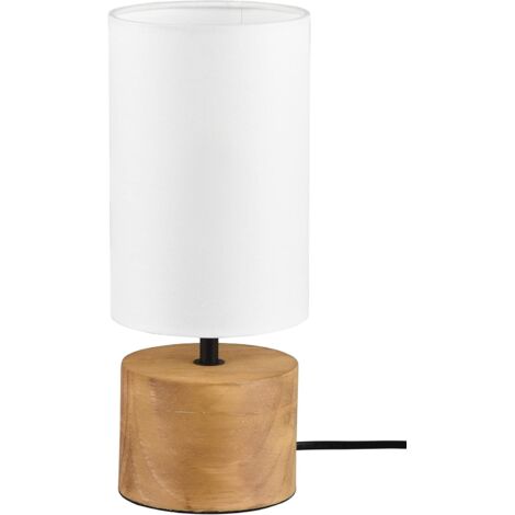 1 Lampe de table, Bois, Abat-jour tissu, Interrupteur cordon, Salon