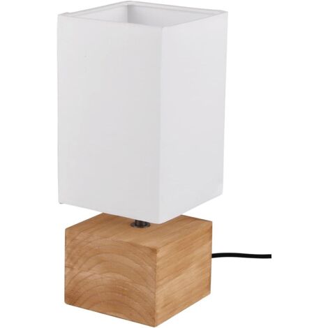 1 Lampe de table, Socle en bois, Abat-jour en tissu, Interrupteur à cordon, Salon