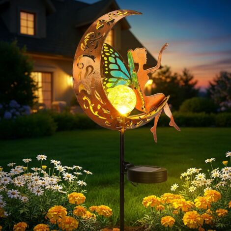 1 Lampe Solaire Jardin, Design Lune Étoile, Lumière Blanche Chaude, Pour Patio Pelouse Allée