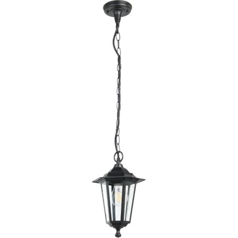 1 - Lampe suspendue - Lanterne extérieure - Fonte d'aluminium et verre - Design flamme pour jardin terrasse entrée - Noir - 90x20,5cm