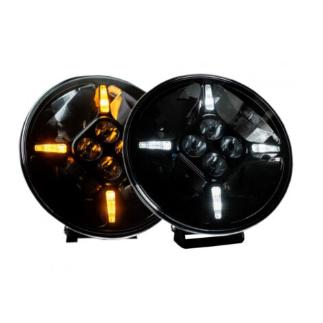 1 брой LED Диоден Халоген Фар с DRL бяло-жълт Ø 218 мм 12V-24V 120W Dark knight За Джип Камион Трактор Багер Земеделски
