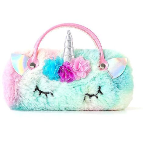 1 Licorne Coque Rigide Pour Lunettes Peluche Colore Mignonne Licorne Arc-en-ciel
