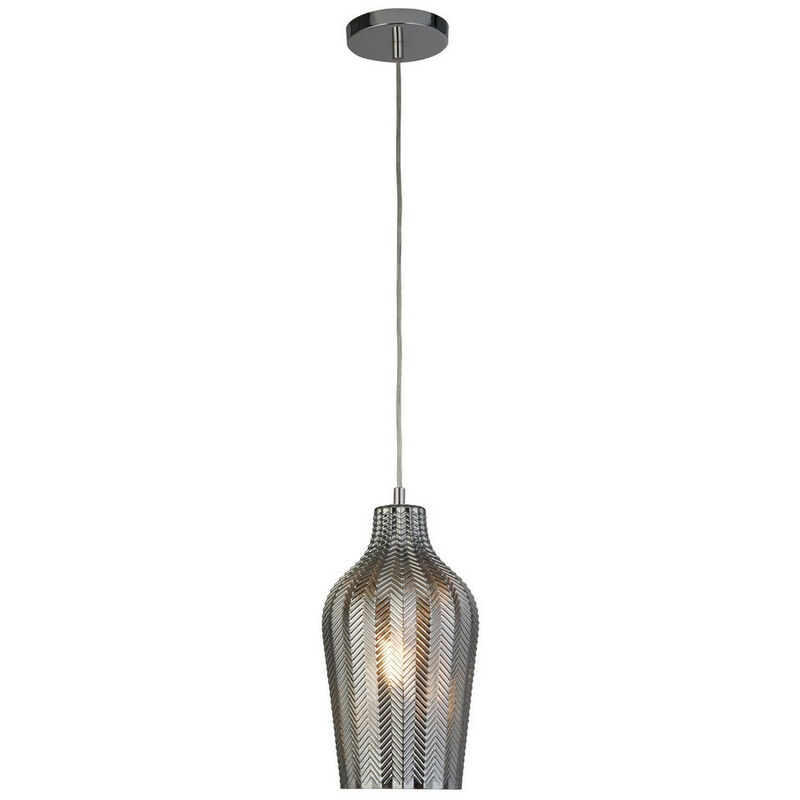 Searchlight - Chevron 1 Light Pendant With Smoked Ribbed Glass - Chrome