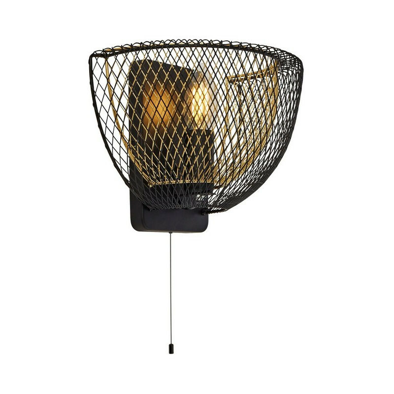 Searchlight Honeycomb 1 Light Double Layered Mesh Wall Light - Black Outer With Gold Inner