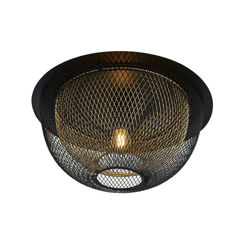 Searchlight Honeycomb 1 Light Double Layered Mesh Flush Fitting - Black Outer With Gold Inner